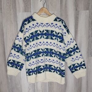 Vintage Mens Handmade‎ Knit Sweater Fair Isle Nordic Cottage Grandpacore 80s